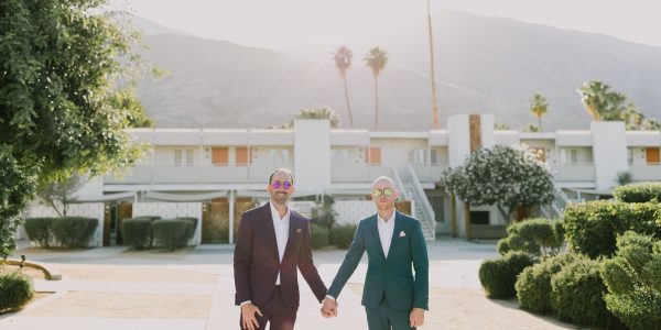 Fun Poolside Gay Desert Wedding &ndash; Photo by Let's Frolic Together
